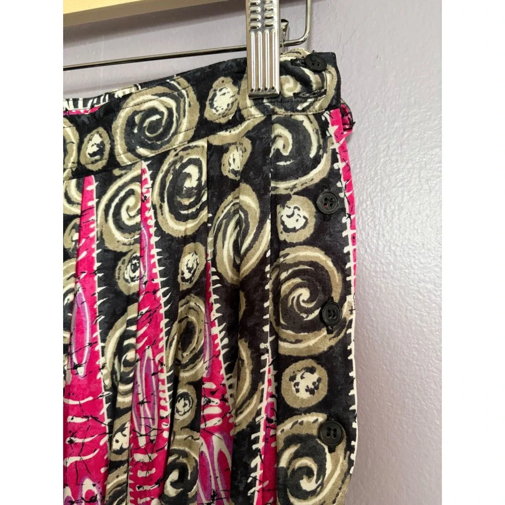Vintage Segue Pink Abstract Swirl Pleated‎ Midi Skirt High Waisted Small Boho